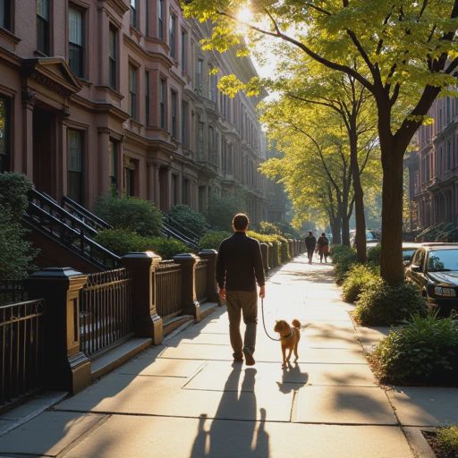 A quiet residential street at or near the edge of Prospect Park in natural light.