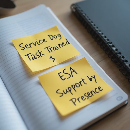 A clean, neutral-toned desktop with two handwritten sticky notes displaying core categories.