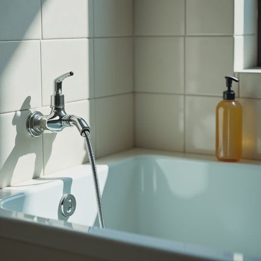 A pet bathing tub featuring tiled walls, a non-slip base, and a professional handheld showerhead.