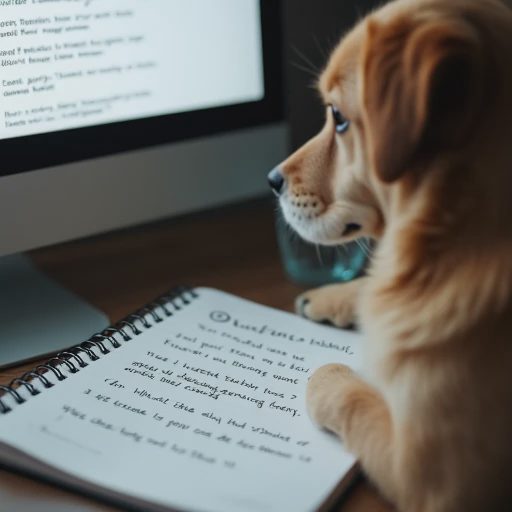 A dog is lying in front of the computer desk.